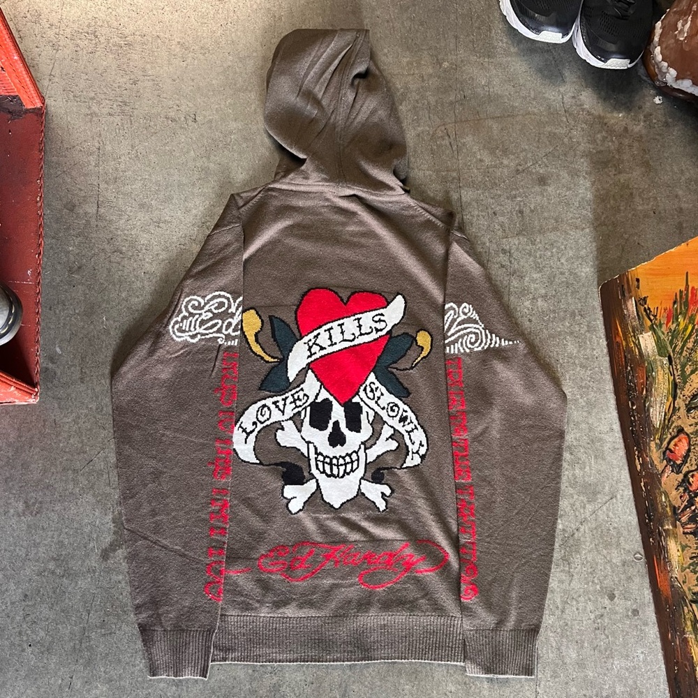 ED HARDY green and red zip up hoodie !
